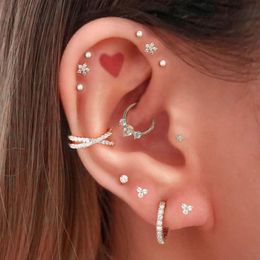 Anillos de la nariz Posques Anillos de la nariz Daith Helix Tragus Piercing Piercing For Women Star Conch Puff Circón Hoop oreja cartílago Joyería de acero inoxidable 230325