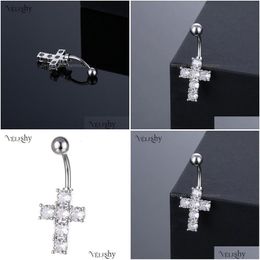 Anillos en la nariz Studs Anillos en la nariz Studs Trendy Crystal Zircon Cross Belly Button Ring Piercing Fashion Navel Nail Puncture Body Jewelry A DH4HS
