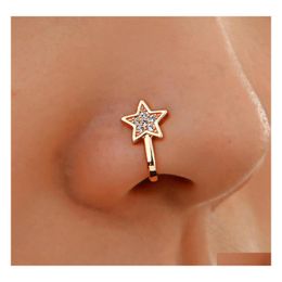 Neus Ringen Studs Piercing Sieraden Voor Vrouwen Koper Zirkoon Nep Ring Nagel Overdreven Eenvoudige Uvormige Niet-geperforeerde Clip Drop Leveren Dhpj6