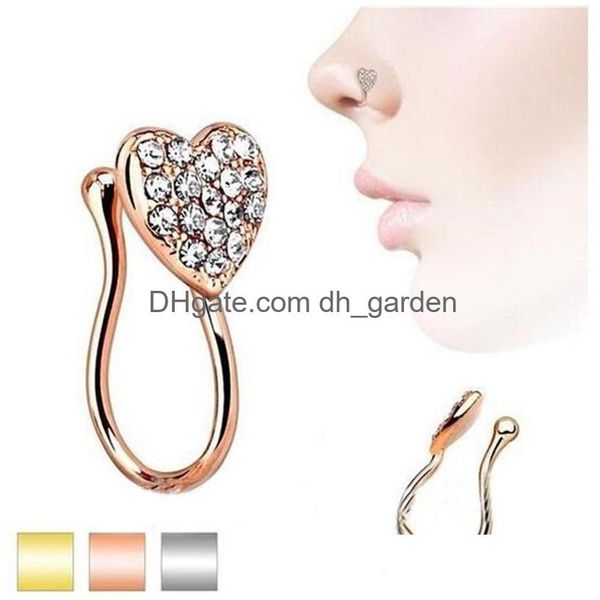 Anneaux de nez Goujons Piercing Ornement Coeur Bague À Ongles Sertie De Diamant Nouveau Style Sans Trou Trois Paquets 603 Z2 Drop Livraison J Dhgarden Dhuvq