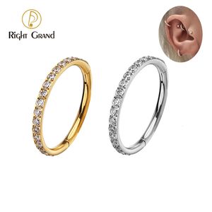 Nose Rings Studs Right Grand G23 Side Prong Set Half Circle Cubic Zircon Nose Cilcker Conch Piercing 68101112mm Hoops 230605