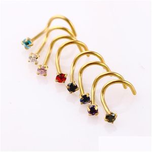 Neusringen Studs Ring Prong Set Cz Stud Screw Gold Sier Clear Black Blue Red Zircon Nody Sieraden Piercing Drop Delivery Body Dhldy