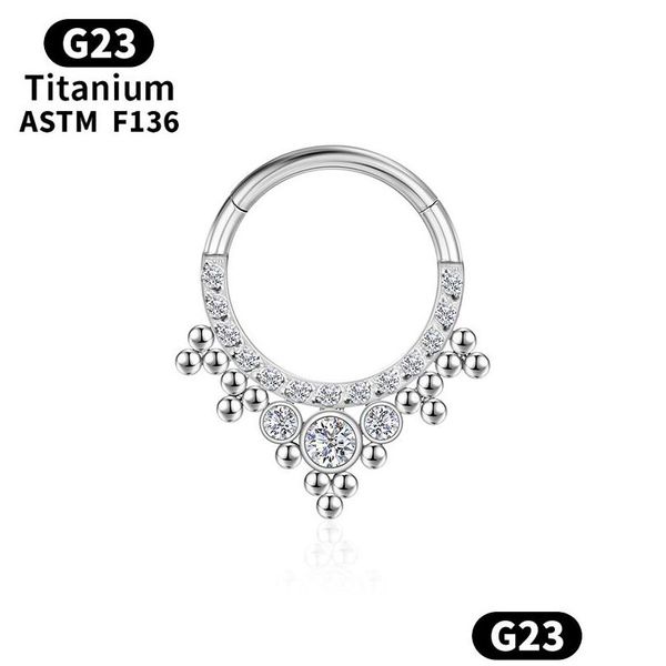 Anillos de nariz Studs Septum Piercing CZ Anillo de nariz Bisagra Segmento Clicker Mujeres Industrial Titanio Tragus Cartílago Pendientes Joyería del cuerpo Dhgt4