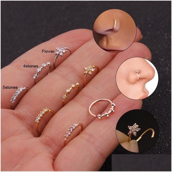 Anneaux de nez Studs Sier et Gold Couleur 20GX8MM Bijou de piercing CZ HOOP NOSTRIL RING FLORIE HELIX Cartilage tragus TRAGUS DROP DROP OTY9J