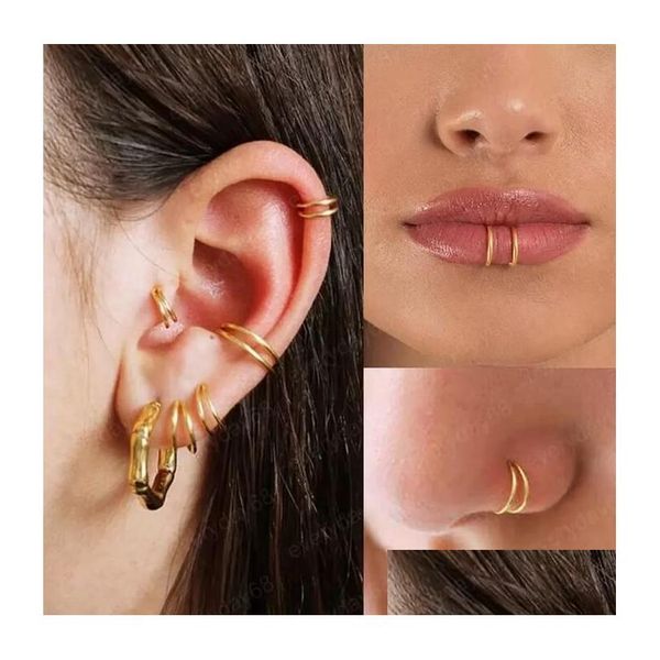 Anneaux de nez Goujons En Acier Inoxydable Double Anneau Spirale Septum Piercing Cartilage Boucles D'oreilles Tragus Helix Pour Femmes Nostril Bijoux Dhpcg