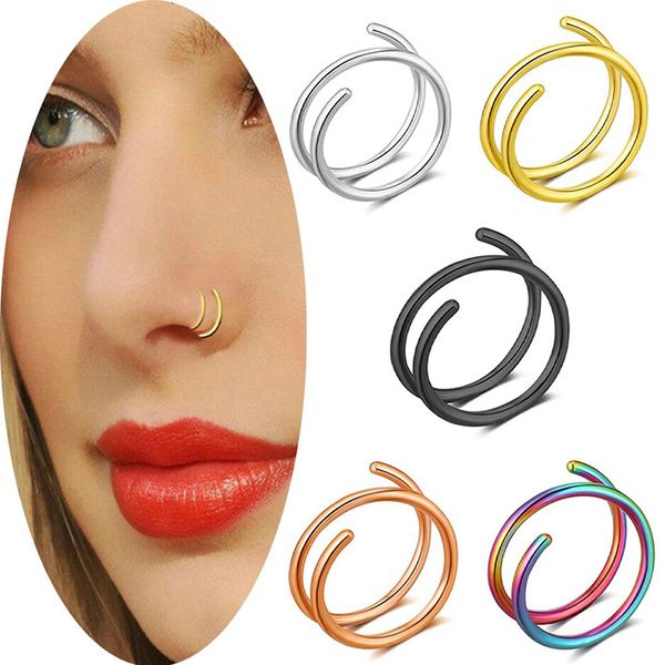 Anneaux de nez goujons en acier inoxydable Double spirale cerceau anneau couleur argent ensemble femmes hommes Perforation bijoux 230325