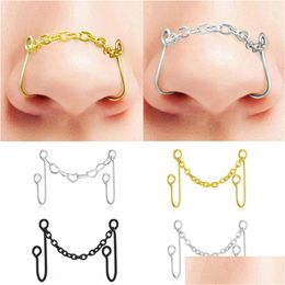 Anéis de nariz Studs Aço Inoxidável Anel Pun Metal Corrente Piercing Jóias Elegante Simples All-Match Falso Clip Cuff Acessórios Corpo Drop D Dh8Wo