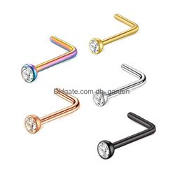 Neus Ringen Studs RVS Stud Ring Cz L vorm Body Piercing voor Womens Mens rechte Crystal Pin India groothandel Drop Del Dhckj
