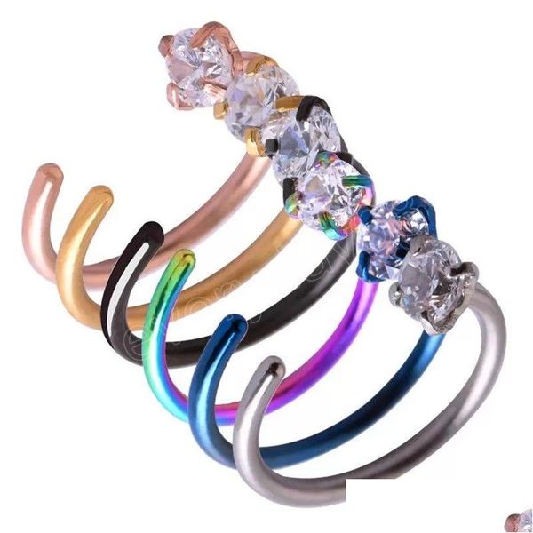 Anillos de nariz Espárragos Anillo de segmento con bisagras de acero Piercing de tabique Helix Cartílago Giro Aro Pendiente Cono Punta Herradura Entrega de gota J Dhbps