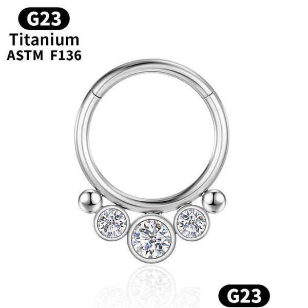 Anillos de nariz Studs Titanio Clicker Piercing Zircon Anillo de nariz G23 Pendientes Tragus Septum Helix Joyería del cuerpo Cartílago Daith Charming J Dhap2