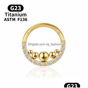 Anneaux de nez Goujons Tragus Piercing Titanium Cartilage Helix G23 Boucles d'oreilles boule Zircon Septum Labret Charnière Section Bijoux de corps Bijoux Dhbph