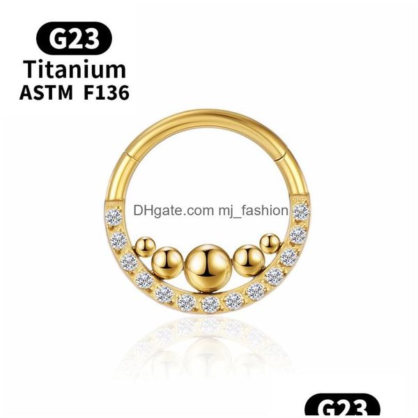 Anillos de nariz Studs Tragus Piercing Titanio Cartílago Helix G23 Pendientes de bola Zircon Septum Labret Bisagra Sección Joyería Joyería Dhbph