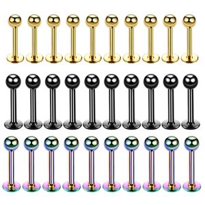 Neusringen studs groothandel 30pcslot roestvrijstalen lipringen labret piercing tragus stud oorbellen mannen vrouwen gouden vergulde lichaamsjuwelen 230328