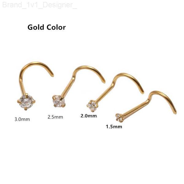 Nez Anneaux Goujons En Gros 50 pcs/Lot CZ Nez Stud Vis En Acier Chirurgical Nez Anneau Nez Piercing 20gX1.5mm 2mm 2.5mm 3mm Or Couleur Livraison Gratuite L230806