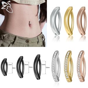 Nose Rings Studs ZS 1 PC 14G Stainless Steel Clicker Belly Button Ring For Women Gold Color Reverse Curved Navel Barbell Body Jewelry 81012MM 230325