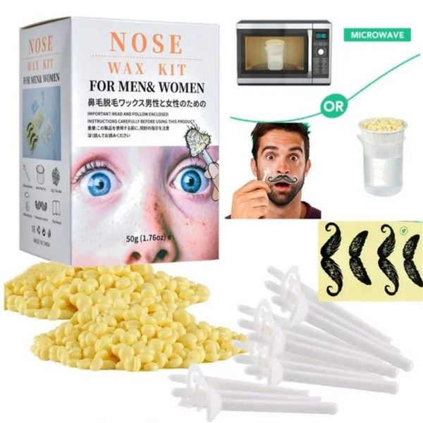 Kit de cire de nez pour hommes et femmes, sourcils, oreilles, lèvres, kit d'épilation du nez avec 1,76 oz de cire, 20 applicateurs, 10 gobelets en papier, 8 protège-moustache, 1 tasse à mesurer