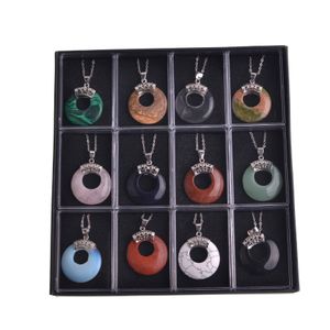 Nostalgie hanger mannen en vrouwen retro nieuwigheid populaire eenvoudige nieuwe ketting natuurlijke kristallen semi-edelstenen chakra edelsteen amulet lucky coin donut charme