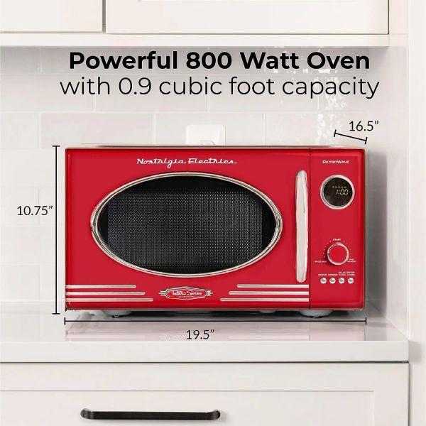 Nostalgia Retro Countertop Microwave Four 12 Paramètres de cuisine pré-programmés - Corloge numérique - Appareils de cuisine - Red métallique