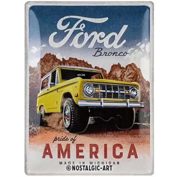 Señal de estaño retro nostálgico, idea de regalo de Ford Bronco para ventiladores de accesorios de automóviles, placa de metal, diseño vintage para la decoración de la pared
