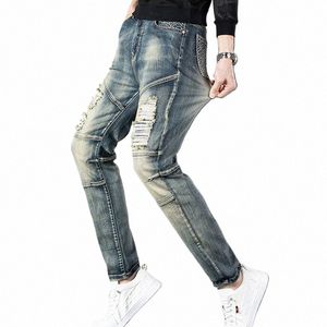 Nostalgique Blue Jeans Denim Hommes Stretch Slim Straight Regular Fit Pantalon décontracté Marque Party Hip Hop Pantalon Fi H6hX #