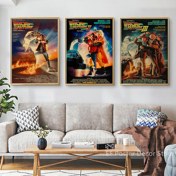 Impression nostalgique vintage Back to the Future 1 2 3 Piffes d'affiches de film Classic Film Home Room Art Wall Decor Car Retro Peinture