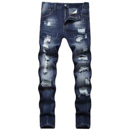 Nostalgische gescheurde jeans 2022 slanke fit rechte heren meerdere gaten broek lente zomer hiphop stijl streetwear maat 28-40