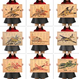 Affiches et impressions de schéma de conception structurelle de chasseur d'avion vintage nostalgique - Peinture d'art en papier kraft rétro - Affiche d'art militaire de l'armée de l'air et de l'aviation