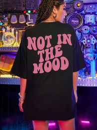 Niet In De Stemming Roze Letter Print T-shirts Vrouwen Zomer Katoenen Kleding O-hals Oversized Korte Mouw Ademend Casual T-shirt 240321