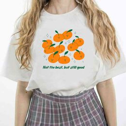 Niet de maar nog steeds goede sinaasappelen grafische tee Koreaanse mode kawaii schattige vrouwen meisje t-shirt tumblr grappige hipster zomer tops 210518