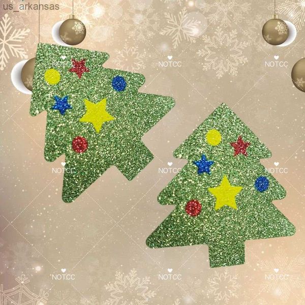 NOTCC 10 pares de empanadas de pecho de árbol de Navidad con purpurina verde, decoración corporal desechable, pegatinas para el pecho, cubiertas para pezones para mujeres L230523