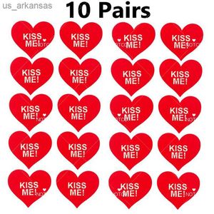 NOTCC 10 paires KissMe lettres brillent dans le noir mamelon couvre coeur forme Satin jetable mamelon Pasties jouet pour femme L230523