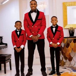 Notched Ring Ring Bearer Boy's Formeal Wear Tuxedos One Button Children Clothing For Wedding Party Red Veste Black Pantalon Bowton 232Q