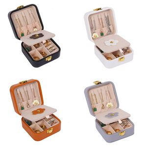 Sieraden opbergdozen met spiegel draagbare pu lederen organizer display reist juwelenkoffer voor oorbellen kettingring