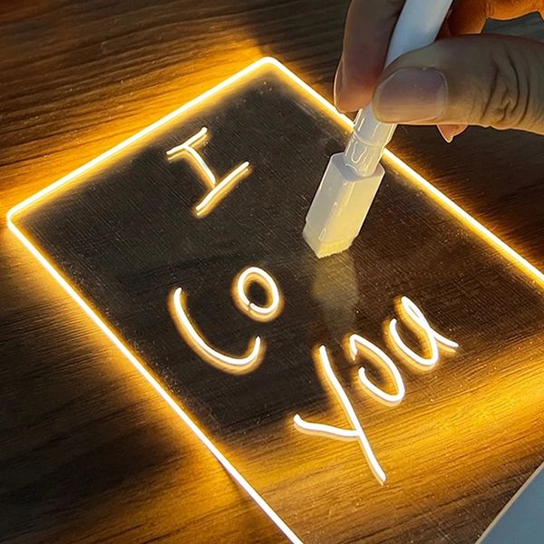 Note Board Creative LED Light Light USB Message Message Holiday avec stylo cadeau pour les enfants Girlfriend Decoration Lamp 240508