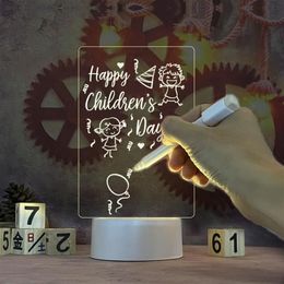 Tableau de notes LED veilleuse USB, tableau de messages, lumières de vacances avec stylo, cadeau pour enfants, décoration de petite amie, lampe de chevet 313F