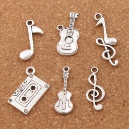 Opmerking Muziek Thema G-sleutel Achtste Gitaar Charme Kralen 120 stks lot Antiek Zilveren Hangers Sieraden DIY LM413039