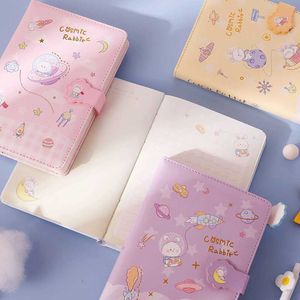 Cuaderno lindo conejo hebilla magnética libro pequeño fresco y grueso diario estudiante Color página chica corazón mano Kawaii