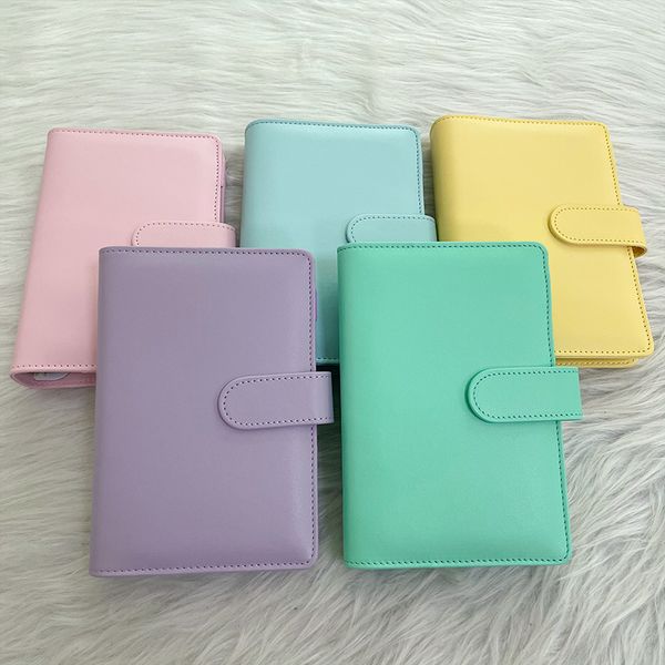 Notebook Loose Leaf Cover A6 PU Leather Binder Waterproof 6 Holes Metal Spiral Shell with Buckle