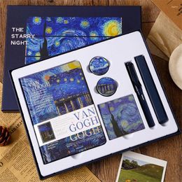 Cuaderno Vintage con cintas Washi, marcador adhesivo, pluma estilográfica, juego de papelería, traje, cuaderno de bocetos, Libretas, diario, cuadernos Van Gogh, 2023