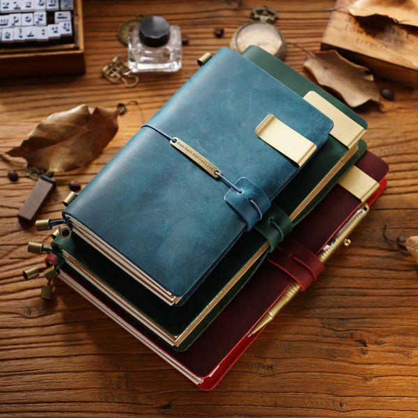 Cuadernos 100% TN04 Genuine Leater's Traveler's Travelbook Diary Diary Diario Vintage Vintage Cow Wide Gift Planner Free Leting Emower