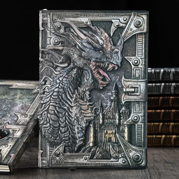 Notes à carnet 1pc Dragon Retro Relief Leather Notebook Journal Dinosaur European Style Notepad Metal Threedimensional