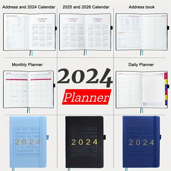 Notebooks 2024 planificateur quotidien / hebdomadaire / mensuel / annuel Agenda Journal Halenda Notebook for Kids Gift School Office Stationery Supplies