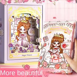 Notes de carnet 3D Livre de grattage avec 2 pièces d'autocollants set pour filles pour filles mignonnes 96sheets Princess Notebooks for School Ducents