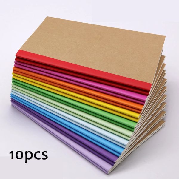 Notes de carnet 5pcs / 10pcs A5 Kraft Paper Notebook Ligne Couleur solide rétro Back Strip Color Diary Student Exercice livre d'exercices