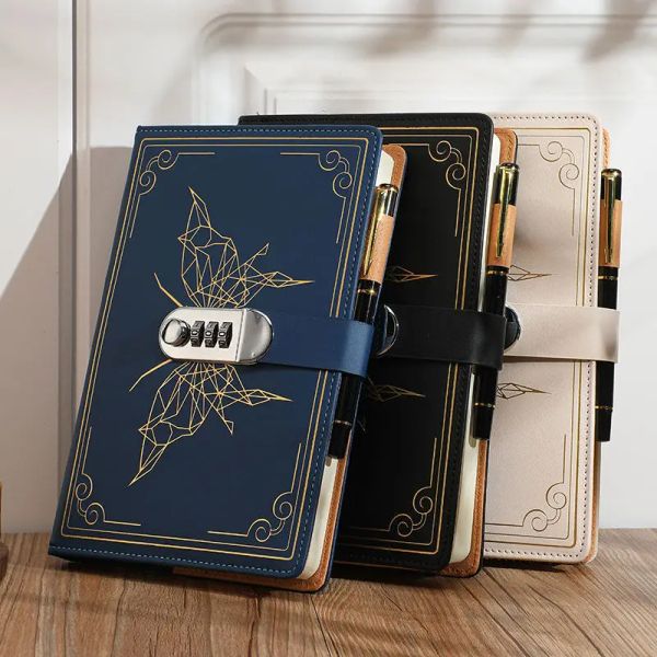 Notebooks A5 Mot de passe Note livret Vintage Bullets Journal avec Lock Privacy Secret Note de papeterie Coup Stationery Livre Étudiant Gift School Supplies