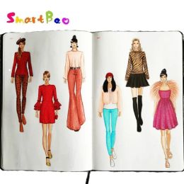 Notes de carnet A5 Note à cracket pour femmes avec 130 pages Modèles de figure de mode et couleurs de bonbons de dictionnaire de mode