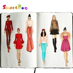 Notebooks A5 Womens Sketchbook Cherry Notebook met 130 pagina's Fashion Figuur Templates en Fashion Dictionary Candy Color