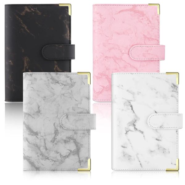 Cuadernos A6 Binder PU Cuero Mármol carpeta de mármol recargable 6 anillos Cubierta de carpeta Planificador de hojas sueltas con cierre de hebilla magnética