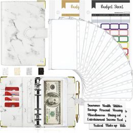 Notebooks A6 Budget Binder Notebook Money Saving Organizer PU Leather Budget Binder Marble Notebook A6 Budgetten Plan Office School Supplies