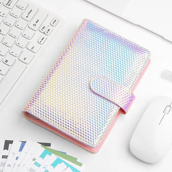 Notes de carnet A6 Glitter PU Budget Binder Système d'organisateur de planificateur d'enveloppe gratuite avec des poches à fermeture éclair claire Fiches budgétaires